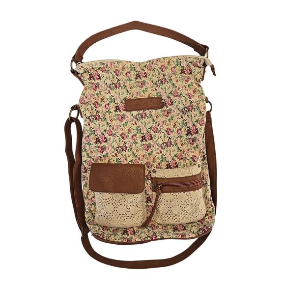American Eagle Handbags - AMERICAN EAGLE Floral Crochet Leather Boho Shoulder Bag Cottage Core Cream